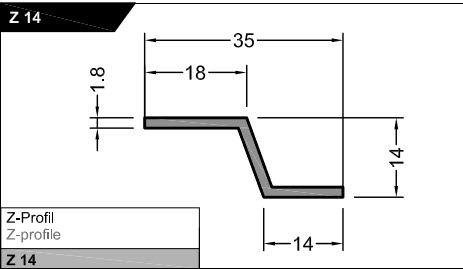 Профиль дополнительный Z 14 Cora  Z14 RAL | Профили и уплотнители